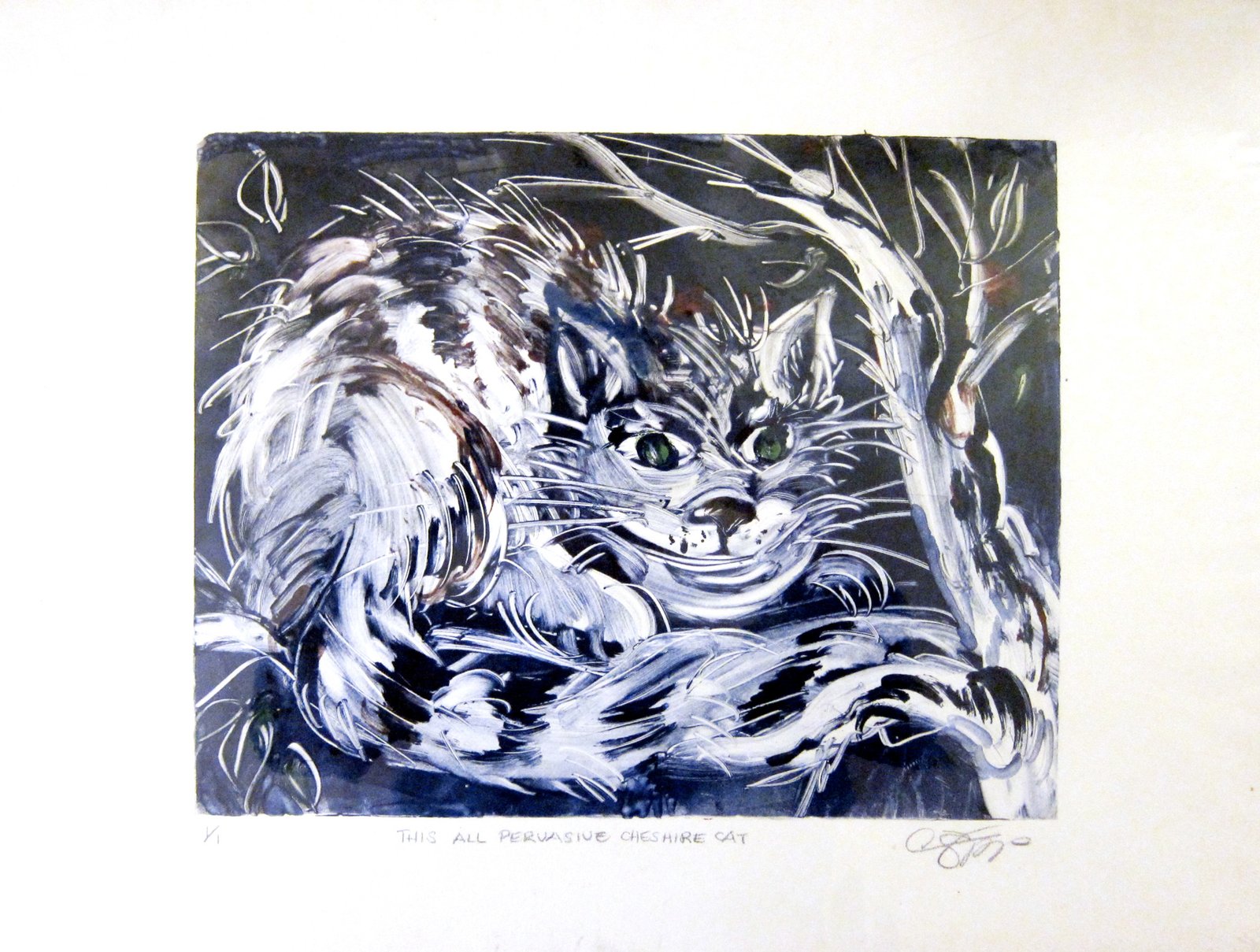 Cheshire Cat monoprint, artwork by Adele Schnapp